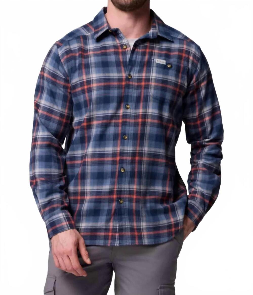NEW COLUMBIA cornell woods flannel shirt in navy backland